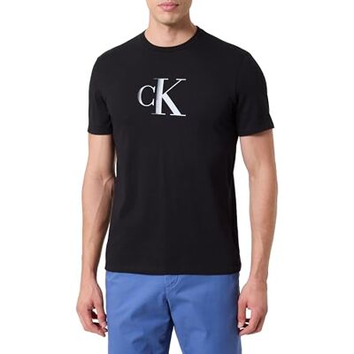 Calvin Herren T-Shirt Kurzarm Center Monogram Classic aus Baumwolle, Schwarz (Black), S Calvin Herren T-Shirt Kurzarm Center Monogram Classic aus Baumwolle, Schwarz (Black), S