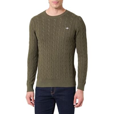 GANT Herren Cotton Cable C-Neck Pullover, Khaki Green Mel, L EU GANT Herren Cotton Cable C-Neck Pullover, Khaki Green Mel, L EU