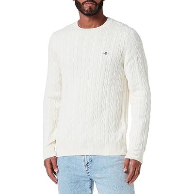 GANT Herren Cotton Cable C-neck Pullover, Cream, XL EU GANT Herren Cotton Cable C-neck Pullover, Cream, XL EU