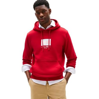 Tommy Hilfiger Herren Hoodie Ithaca Flag aus Baumwolle, Mehrfarbig (Medium Red), XL Tommy Hilfiger Herren Hoodie Ithaca Flag aus Baumwolle, Mehrfarbig (Medium Red), XL