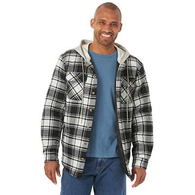 Wrangler Authentics gesteppte und gefütterte Herren-Langarm-Flanellhemdjacke mit Kapuze Wrangler Authentics gesteppte und gefütterte Herren-Langarm-Flanellhemdjacke mit Kapuze