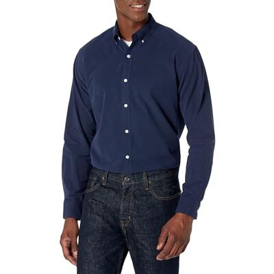 Amazon Essentials Herren Langärmeliges Business Oxford-Hemd, Normale Passform, Navy, S Amazon Essentials Herren Langärmeliges Business Oxford-Hemd, Normale Passform, Navy, S