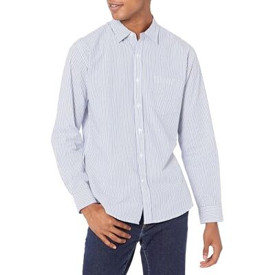 Amazon Essentials Herren Langärmeliges Business Hemd aus Popeline, Normale Passform, Blau Weiß Vertikale Streifen, M Amazon Essentials Herren Langärmeliges Business Hemd aus Popeline, Normale Passform, Blau Weiß Vertikale Streifen, M