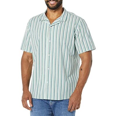 Amazon Essentials Herren Urlaubshemd Aus Baumwolle Mit Knopfleiste, Kurzärmelig, Hellblau Streifen, XL Amazon Essentials Herren Urlaubshemd Aus Baumwolle Mit Knopfleiste, Kurzärmelig, Hellblau Streifen, XL