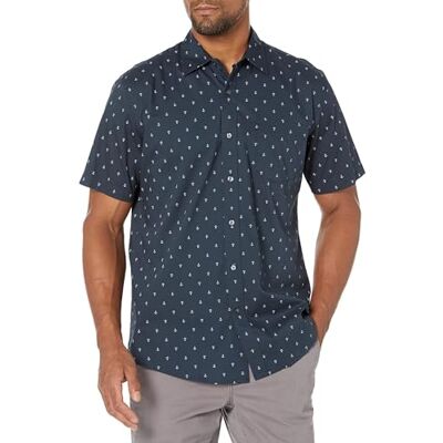 Amazon Essentials Herren Kurzärmeliges Sommerhemd mit Aufdruck, Normale Passform, Blau, XL-XXL Amazon Essentials Herren Kurzärmeliges Sommerhemd mit Aufdruck, Normale Passform, Blau, XL-XXL