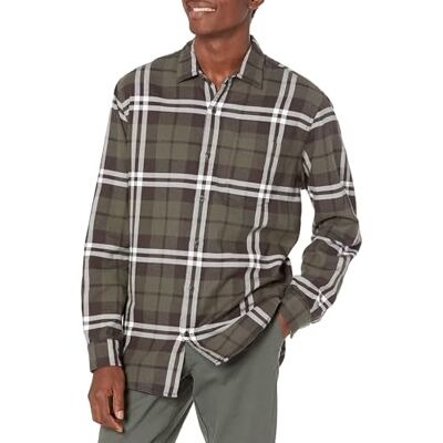 Amazon Essentials Herren Langarmhemd aus Flanell (in Übergröße erhältlich), Olivgrün Karomuster, S Amazon Essentials Herren Langarmhemd aus Flanell (in Übergröße erhältlich), Olivgrün Karomuster, S