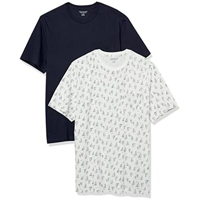 Amazon Essentials Herren Kurzärmeliges T-Shirt mit Rundhalsausschnitt und Tasche, 2er-Pack, Grau Bootsmuster/Marineblau, M Amazon Essentials Herren Kurzärmeliges T-Shirt mit Rundhalsausschnitt und Tasche, 2er-Pack, Grau Bootsmuster/Marineblau, M