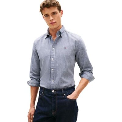 Tommy Hilfiger Herren Hemd Flex Dobby aus Baumwolle, Blau (Carbon Navy), XXL Tommy Hilfiger Herren Hemd Flex Dobby aus Baumwolle, Blau (Carbon Navy), XXL