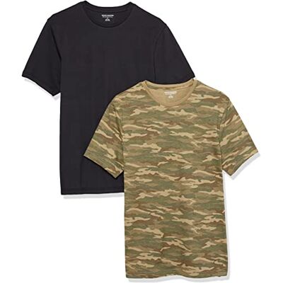 Amazon Essentials Herren T-Shirt mit kurzen Ärmeln und Rundhalsausschnitt in schmaler Passform, 2er-Pack, Grün Military Muster/Schwarz, S Amazon Essentials Herren T-Shirt mit kurzen Ärmeln und Rundhalsausschnitt in schmaler Passform, 2er-Pack, Grün Military Muster/Schwarz, S