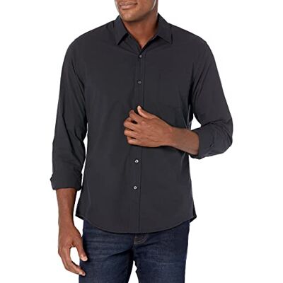 Amazon Essentials Herren Langärmeliges Business Hemd aus Popeline Schmale Passform, Schwarz, M Amazon Essentials Herren Langärmeliges Business Hemd aus Popeline Schmale Passform, Schwarz, M