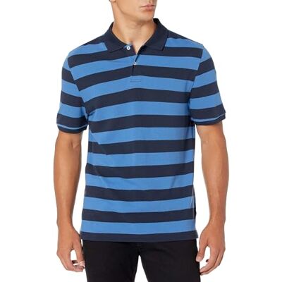 Amazon Essentials Herren Piqué-Poloshirt aus Baumwolle, Schmale Passform, Schwarz Blau Rugby-Streifen, L Amazon Essentials Herren Piqué-Poloshirt aus Baumwolle, Schmale Passform, Schwarz Blau Rugby-Streifen, L