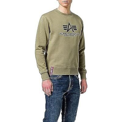 Alpha Herren Basic Pullover Sweatshirt, Olive, L Alpha Herren Basic Pullover Sweatshirt, Olive, L