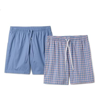 Amazon Essentials Herren Pyjama-Shorts, Kurz, Baumwoll-Stretch-Popeline, 2er-Pack, Check/Kornblumenblau, XXL Amazon Essentials Herren Pyjama-Shorts, Kurz, Baumwoll-Stretch-Popeline, 2er-Pack, Check/Kornblumenblau, XXL