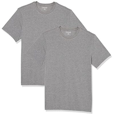 Amazon Essentials Herren T-Shirt mit kurzen Ärmeln und Rundhalsausschnitt in schmaler Passform, 2er-Pack, Grau Meliert, XS Amazon Essentials Herren T-Shirt mit kurzen Ärmeln und Rundhalsausschnitt in schmaler Passform, 2er-Pack, Grau Meliert, XS