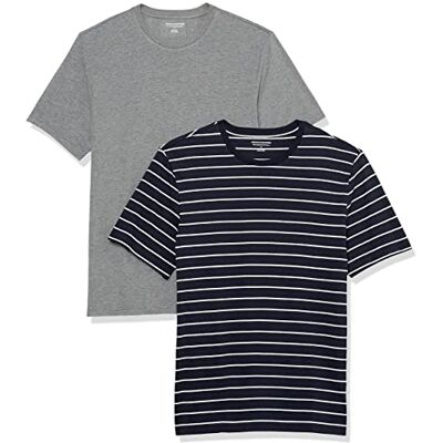 Amazon Essentials Herren T-Shirt mit kurzen Ärmeln und Rundhalsausschnitt in schmaler Passform, 2er-Pack, Grau Meliert/Marineblau Streifen, XL Amazon Essentials Herren T-Shirt mit kurzen Ärmeln und Rundhalsausschnitt in schmaler Passform, 2er-Pack, Grau Meliert/Marineblau Streifen, XL