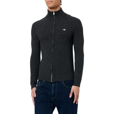 GANT Herren Extrafine Lambswool Zip Cardigan Strickjacke, Dark Grey Melange, L EU GANT Herren Extrafine Lambswool Zip Cardigan Strickjacke, Dark Grey Melange, L EU