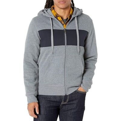 Amazon Essentials Men's Full-Zip Hooded Fleece Sweatshirt Sweater, -Light Grey Heather/Navy Stripe, Medium Amazon Essentials Men's Full-Zip Hooded Fleece Sweatshirt Sweater, -Light Grey Heather/Navy Stripe, Medium
