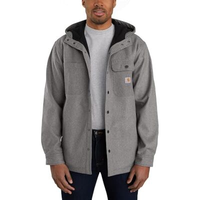 Carhartt Men's Rain Defender® Relaxed Fit Heavyweight Hooded Shirt Jac, OILED WALNUT HEATHER, S Carhartt Men's Rain Defender® Relaxed Fit Heavyweight Hooded Shirt Jac, OILED WALNUT HEATHER, S