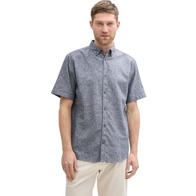 TOM TAILOR Regular Fit Kurzarmhemd mit Leinenanteil, Pastel Turquoise Chambray, XS TOM TAILOR Regular Fit Kurzarmhemd mit Leinenanteil, Pastel Turquoise Chambray, XS