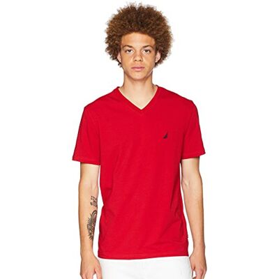 Nautica Herren Short Sleeve Solid Slim Fit V-Neck T-Shirt Modische T Shirts, Nautisches Rot, M EU Nautica Herren Short Sleeve Solid Slim Fit V-Neck T-Shirt Modische T Shirts, Nautisches Rot, M EU