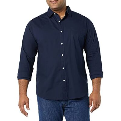 Amazon Essentials Herren Langärmeliges Business Hemd aus Popeline Normale Passform, Marineblau, S Amazon Essentials Herren Langärmeliges Business Hemd aus Popeline Normale Passform, Marineblau, S