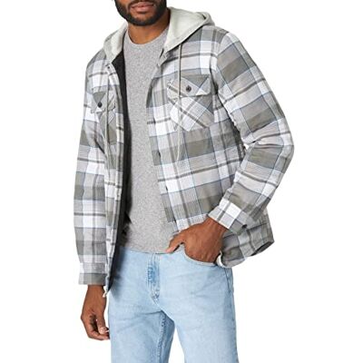 Wrangler Authentics gesteppte und gefütterte Herren-Langarm-Flanellhemdjacke mit Kapuze Wrangler Authentics gesteppte und gefütterte Herren-Langarm-Flanellhemdjacke mit Kapuze