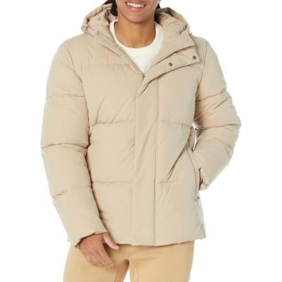 Amazon Essentials Mittellanger Puffermantel mit Kapuze für Herren (erhältlich in Big & Tall), Hellbraun, XL Amazon Essentials Mittellanger Puffermantel mit Kapuze für Herren (erhältlich in Big & Tall), Hellbraun, XL