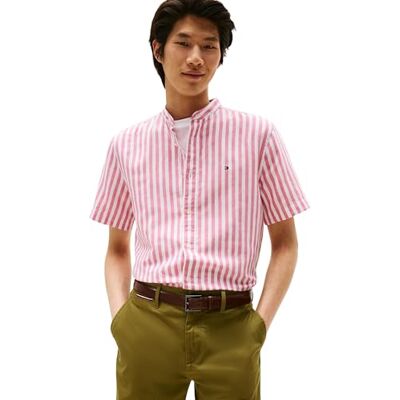 Tommy Hilfiger Herren Hemd Linen Blend Mao mit Grandad-Kragen, Mehrfarbig (Vintage Rosy/White), XXL Tommy Hilfiger Herren Hemd Linen Blend Mao mit Grandad-Kragen, Mehrfarbig (Vintage Rosy/White), XXL