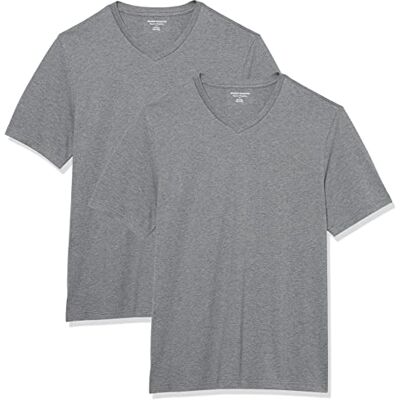 Amazon Essentials Herren T-Shirt Regular-Fit Kurzarm V-Ausschnitt (erhältlich in Big & Tall), 2er Pack, Grey Heather, 5X-Large Big Amazon Essentials Herren T-Shirt Regular-Fit Kurzarm V-Ausschnitt (erhältlich in Big & Tall), 2er Pack, Grey Heather, 5X-Large Big