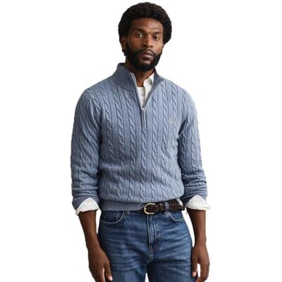 GANT Herren Cotton Cable Half Zip Pullover, Faded Denim, M EU GANT Herren Cotton Cable Half Zip Pullover, Faded Denim, M EU