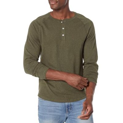 Amazon Essentials Herren Langärmeliges Henley-Shirt, Olive Heather, XS Amazon Essentials Herren Langärmeliges Henley-Shirt, Olive Heather, XS