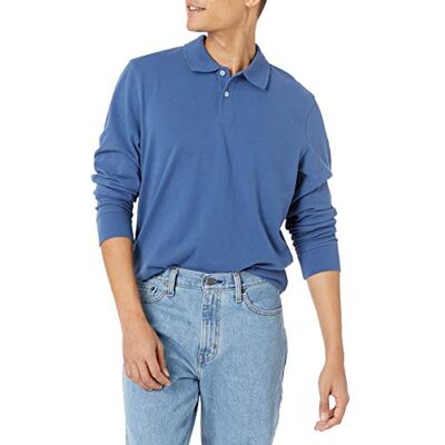 Amazon Essentials Herren Piqué-Poloshirt mit langen Ärmeln in schmaler Passform, Blau, XL Amazon Essentials Herren Piqué-Poloshirt mit langen Ärmeln in schmaler Passform, Blau, XL