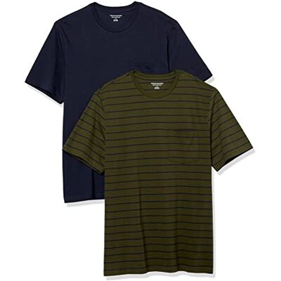 Amazon Essentials Herren Kurzärmeliges T-Shirt mit Rundhalsausschnitt und Tasche, 2er-Pack, Marineblau/Olivgrün Streifen, XL Amazon Essentials Herren Kurzärmeliges T-Shirt mit Rundhalsausschnitt und Tasche, 2er-Pack, Marineblau/Olivgrün Streifen, XL
