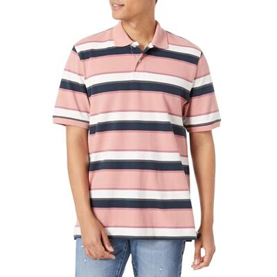 Amazon Essentials Herren-Poloshirt aus Baumwollpiqué, Normale Passform (erhältlich in Big & Tall), Pink Stripe, Medium Amazon Essentials Herren-Poloshirt aus Baumwollpiqué, Normale Passform (erhältlich in Big & Tall), Pink Stripe, Medium