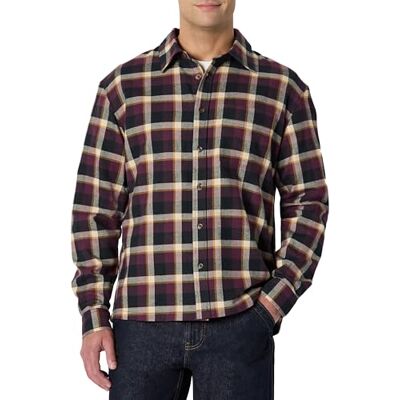 Amazon Essentials Herren Langärmliges Relaxed-Fit-Flanellhemd, Dunkles Burgunderrot Schwarz Check Plaid, XL Amazon Essentials Herren Langärmliges Relaxed-Fit-Flanellhemd, Dunkles Burgunderrot Schwarz Check Plaid, XL