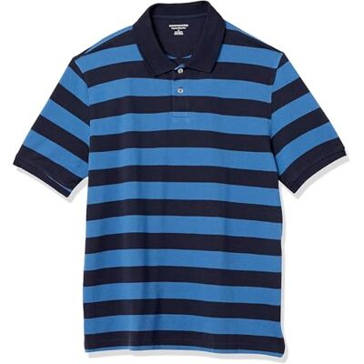 Amazon Essentials Herren Polohemd aus Baumwollpiqué in normaler Passform (erhältlich in Übergrößen), Schwarz Blau Streifen, M Amazon Essentials Herren Polohemd aus Baumwollpiqué in normaler Passform (erhältlich in Übergrößen), Schwarz Blau Streifen, M