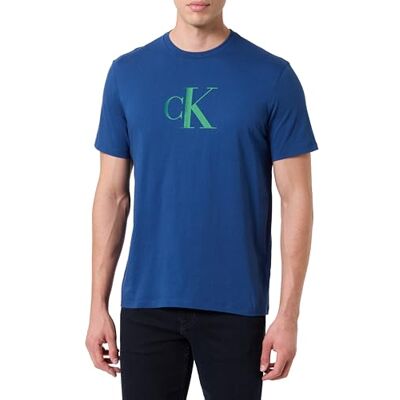 Calvin Herren T-Shirt Kurzarm Center Monogram Classic aus Baumwolle, Blau (Blue Jean), M Calvin Herren T-Shirt Kurzarm Center Monogram Classic aus Baumwolle, Blau (Blue Jean), M