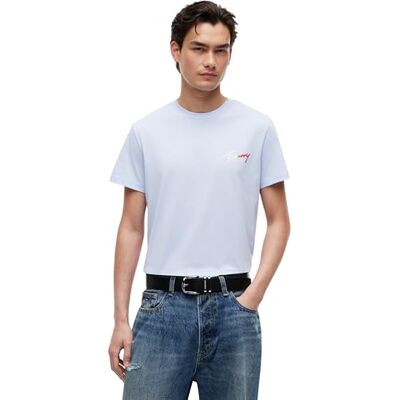 Tommy Jeans Herren T-Shirt Kurzarm Slim Sign Chest mit Logo, Blau (Moonlight Iris), XL Tommy Jeans Herren T-Shirt Kurzarm Slim Sign Chest mit Logo, Blau (Moonlight Iris), XL