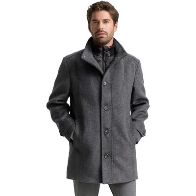 TOM TAILOR Herren Wollmantel mit Innenjacke 1032506, 30500 Dark Grey Black Herringbone, XXL TOM TAILOR Herren Wollmantel mit Innenjacke 1032506, 30500 Dark Grey Black Herringbone, XXL