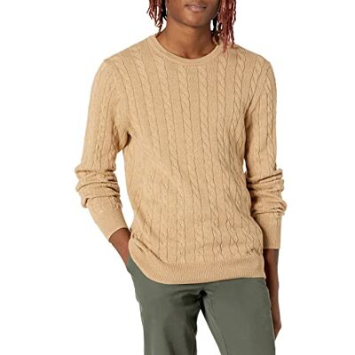 Amazon Essentials Herren Baumwoll-Pullover mit Rundhalsausschnitt und Zopfmuster, Kamelbraun Meliert, S Amazon Essentials Herren Baumwoll-Pullover mit Rundhalsausschnitt und Zopfmuster, Kamelbraun Meliert, S