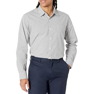 Amazon Essentials Herren Langärmeliges Business Hemd aus Popeline, Normale Passform, Grey Mini-gingham, M Amazon Essentials Herren Langärmeliges Business Hemd aus Popeline, Normale Passform, Grey Mini-gingham, M