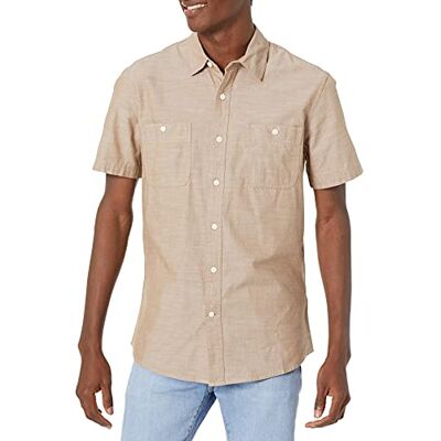 Amazon Essentials Chambray-Hemd für Herren, kurzärmelig, Hellbraun, Größe L Amazon Essentials Chambray-Hemd für Herren, kurzärmelig, Hellbraun, Größe L