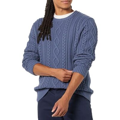 Amazon Essentials Herren Pullover mit Langen Ärmeln und Rundhalsausschnitt aus 100% Baumwolle mit Zopfmuster, Dunkelblau, XL Amazon Essentials Herren Pullover mit Langen Ärmeln und Rundhalsausschnitt aus 100% Baumwolle mit Zopfmuster, Dunkelblau, XL