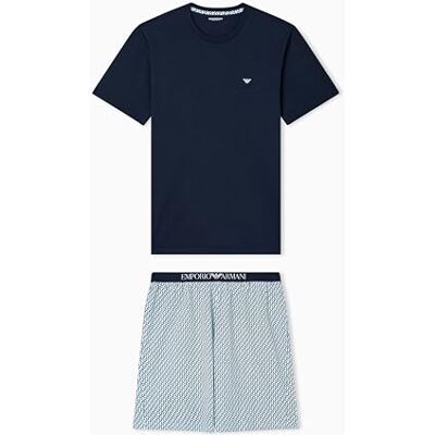 Giorgio Armani Herren T-Shirt mit Muster und Shorts, Pyjama, Blau, Größe XL Giorgio Armani Herren T-Shirt mit Muster und Shorts, Pyjama, Blau, Größe XL