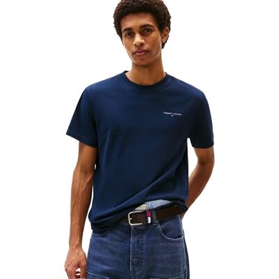 Tommy Jeans Herren T-Shirt Kurzarm Linear Chest Tee Slim Fit, Blau (Dark Night Navy), XS Tommy Jeans Herren T-Shirt Kurzarm Linear Chest Tee Slim Fit, Blau (Dark Night Navy), XS