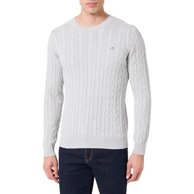GANT Herren Cotton Cable C-Neck Pullover, Cloud Grey Melange, L EU GANT Herren Cotton Cable C-Neck Pullover, Cloud Grey Melange, L EU