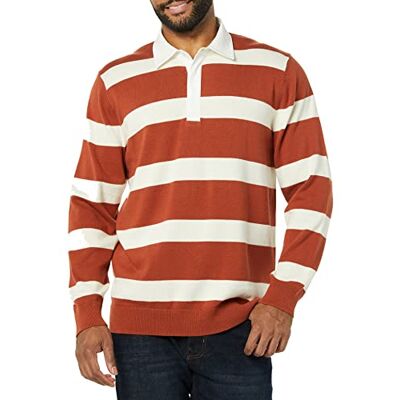 Amazon Essentials Herren Rugby-Pullover, Kastanienbraun Streifen, XL Amazon Essentials Herren Rugby-Pullover, Kastanienbraun Streifen, XL