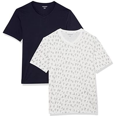 Amazon Essentials Herren T-Shirt Slim Fit Kurzarm V-Ausschnitt 2er Pack Navy/Boat Print Medium Amazon Essentials Herren T-Shirt Slim Fit Kurzarm V-Ausschnitt 2er Pack Navy/Boat Print Medium