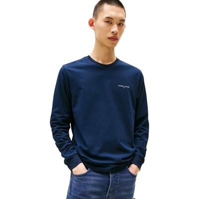 Tommy Jeans Herren Langarmshirt Slim Chest Linear aus Baumwolle, Blau (Dark Night Navy), S Tommy Jeans Herren Langarmshirt Slim Chest Linear aus Baumwolle, Blau (Dark Night Navy), S