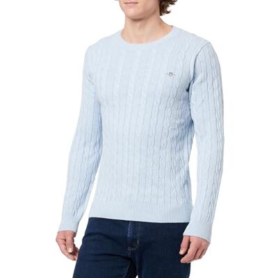 GANT Herren Cotton Cable C-Neck Pullover, Ice Blue Melange, L EU GANT Herren Cotton Cable C-Neck Pullover, Ice Blue Melange, L EU